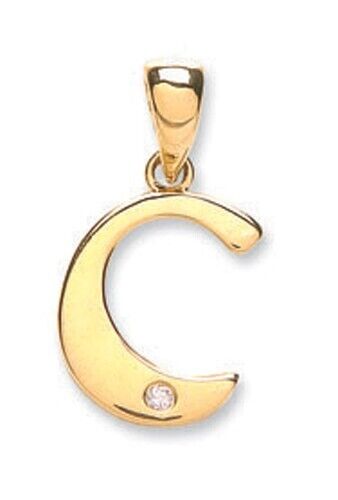 Diamond initial pendant 9ct gold featuring a letter C with a small diamond detail