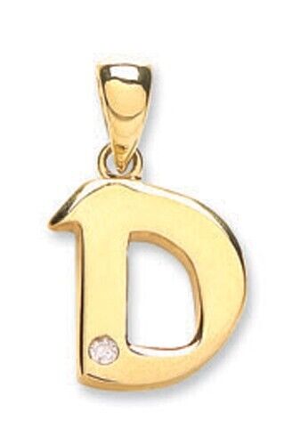 Diamond initial pendant 9ct gold letter D charm with single diamond by J R Jewellery