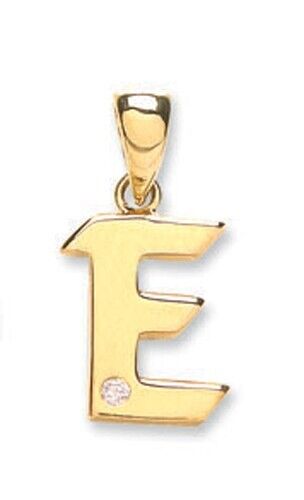 Diamond initial pendant 9ct gold letter E charm with small diamond detail by J R Jewellery