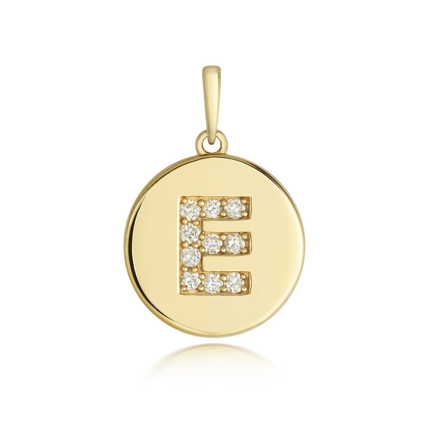 J R Jewellery diamond initial pendant 9ct gold with letter E studded with sparkling diamonds
