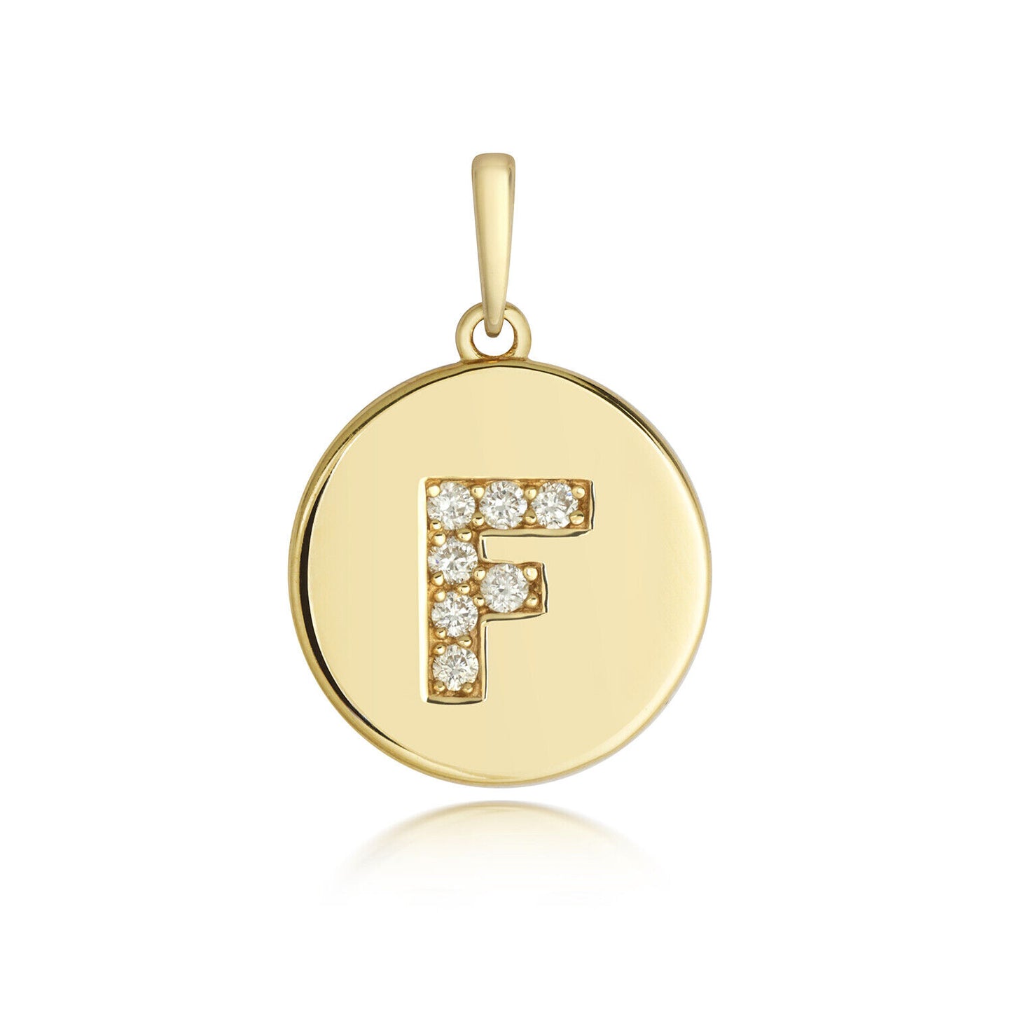 Diamond initial pendant 9ct gold with letter F encrusted with sparkling diamonds by J R Jewellery