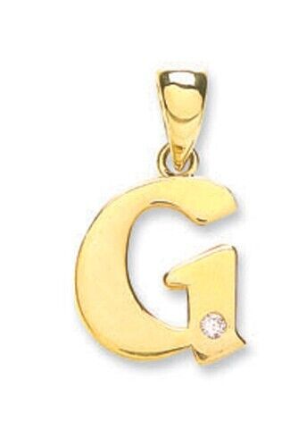 Diamond initial pendant 9ct gold letter G with single diamond detail from J R Jewellery