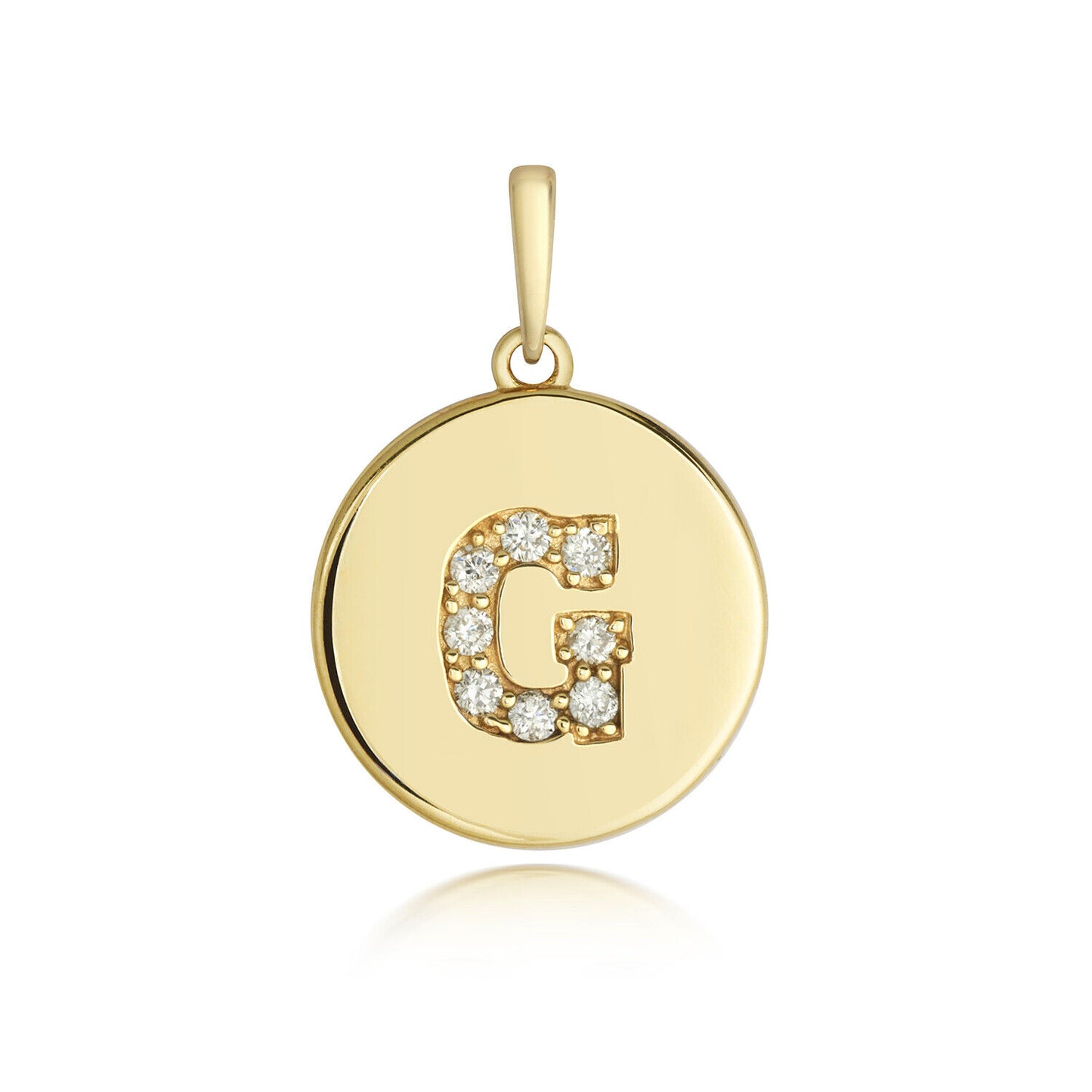 Diamond initial pendant 9ct gold round disc featuring letter G set with sparkling diamonds