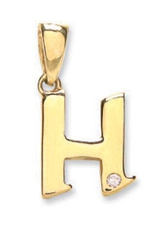 Gold diamond initial pendant 9ct gold letter H with a small diamond detail by J R Jewellery