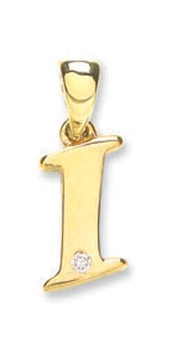 J R Jewellery diamond initial pendant 9ct gold featuring the letter I with a small diamond detail