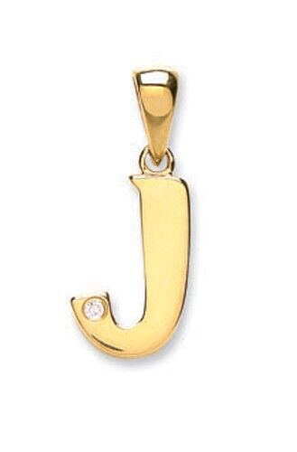 J R Jewellery diamond initial pendant 9ct gold featuring letter J with a small diamond detail