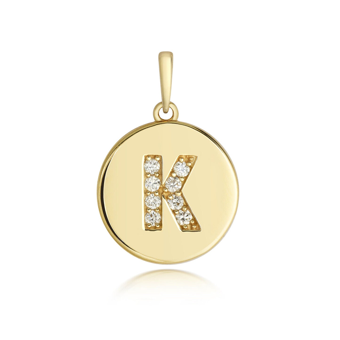 J R Jewellery diamond initial pendant 9ct gold with letter K set with sparkling diamonds