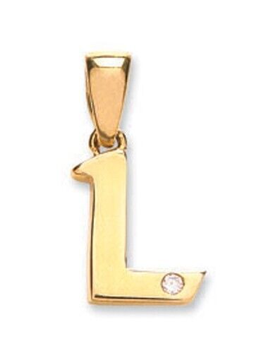 Diamond initial pendant 9ct gold letter L charm with a small diamond by J R Jewellery