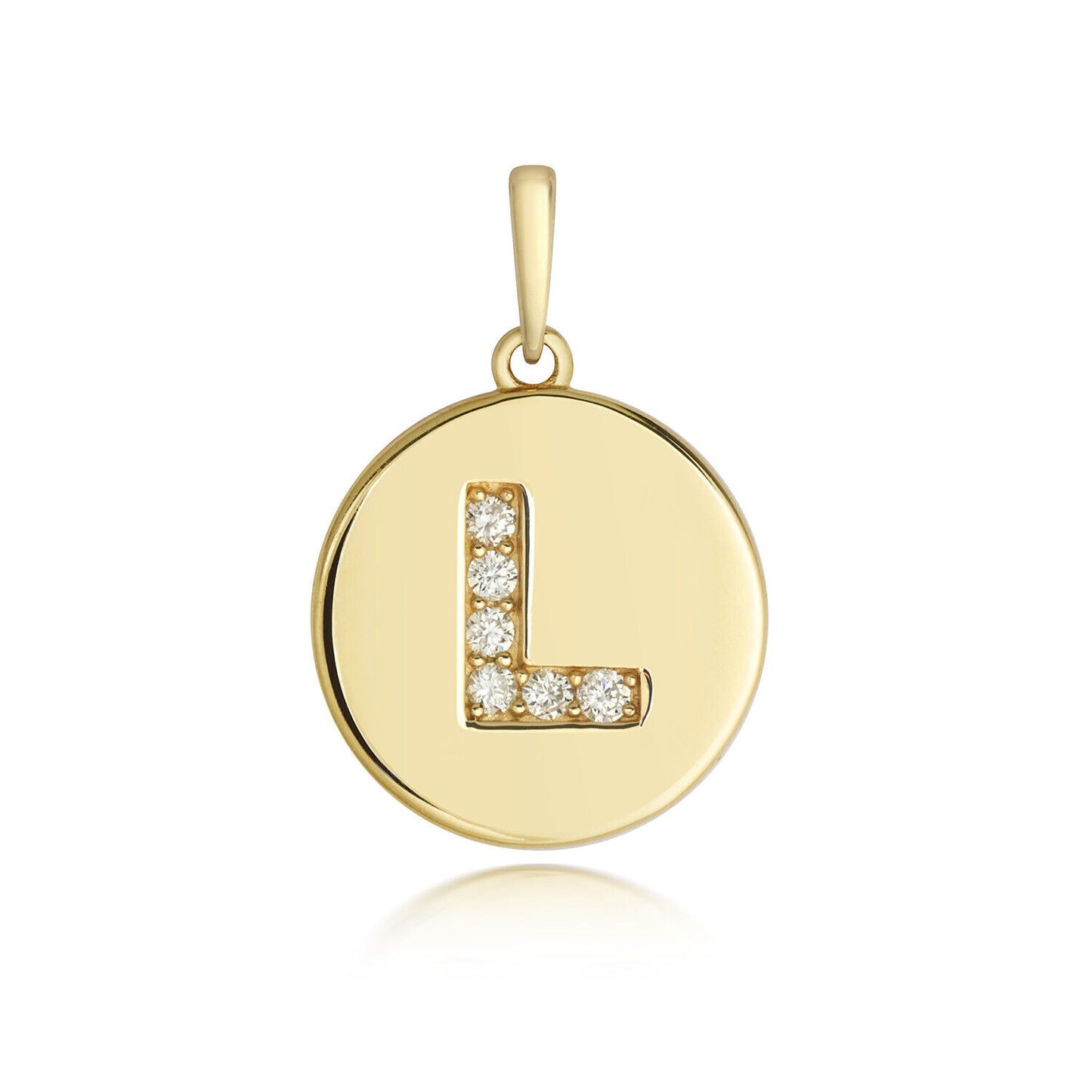 J R Jewellery diamond initial pendant 9ct gold letter L round disc charm
