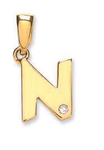 Diamond initial pendant 9ct gold letter N charm from J R Jewellery with small diamond detail