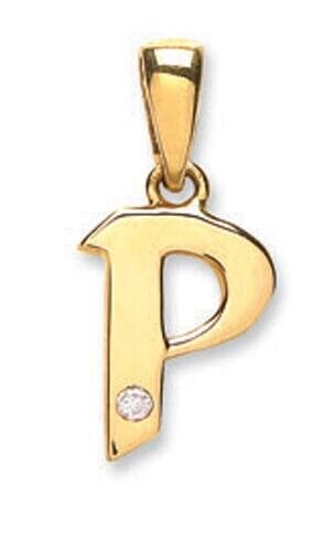 J R Jewellery diamond initial pendant 9ct gold featuring letter P with single small diamond