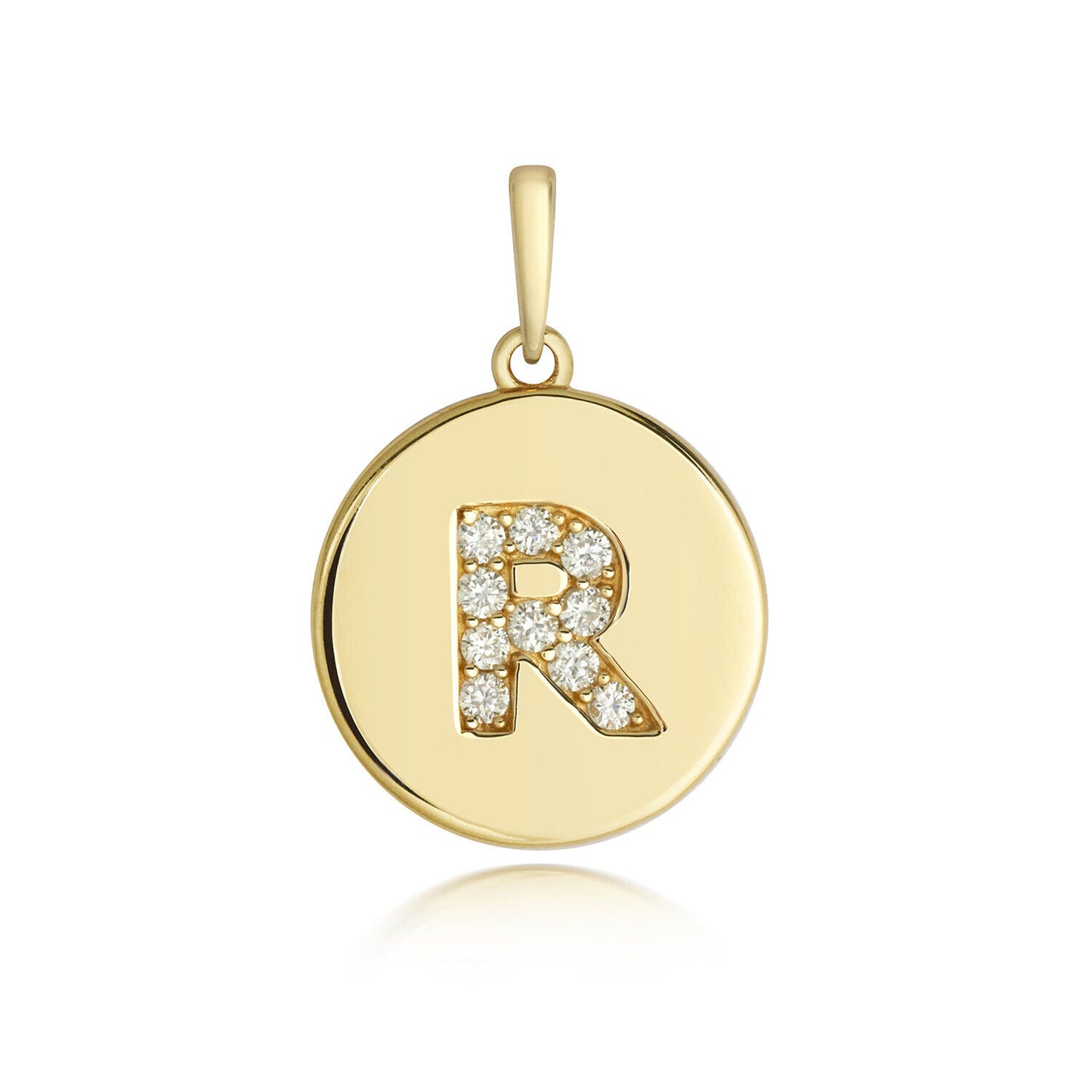 Diamond initial pendant 9ct gold with letter R set in sparkling diamonds by J R Jewellery