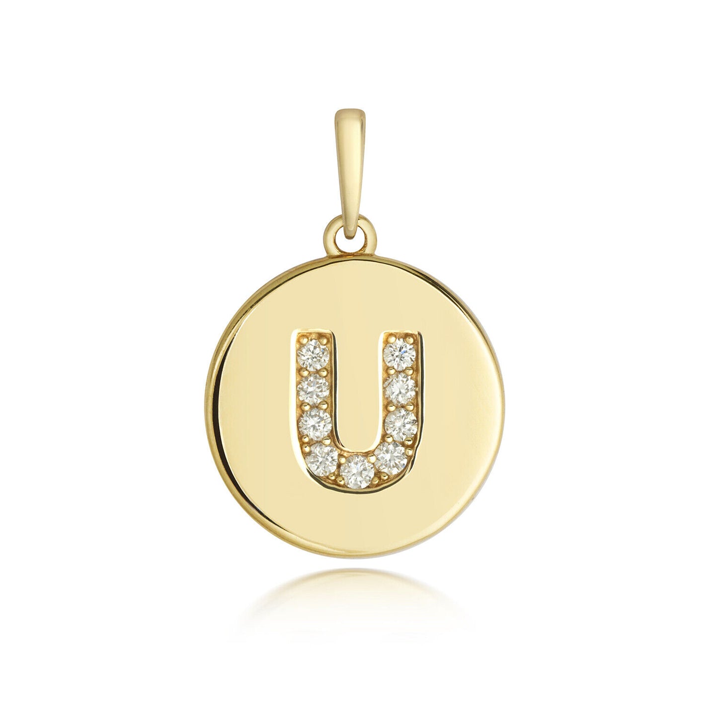 Diamond initial pendant 9ct gold with letter U embellished with sparkling diamonds