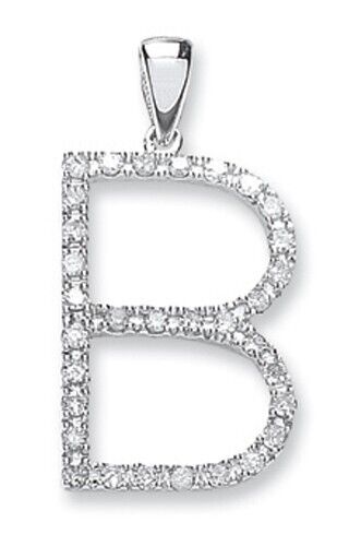 Diamond initial pendant white gold letter B from J R Jewellery with sparkling diamonds