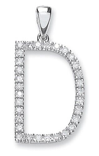 Diamond initial pendant white gold letter D studded with round diamonds by J R Jewellery