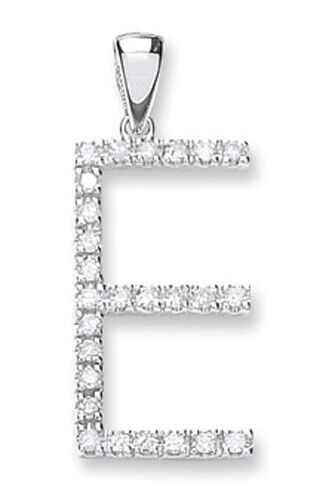 Diamond initial pendant white gold letter E with sparkling round diamonds by J R Jewellery