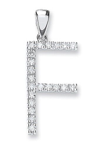 Diamond initial pendant white gold letter F with sparkling stones by J R Jewellery