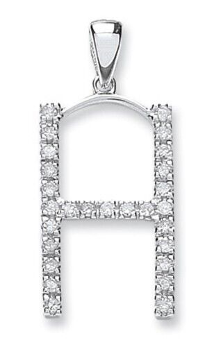Diamond initial pendant white gold letter H with sparkling round-cut diamonds by J R Jewellery
