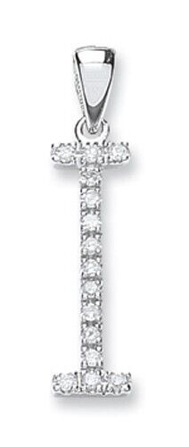 Diamond initial pendant white gold letter I with sparkling round-cut diamonds by J R Jewellery