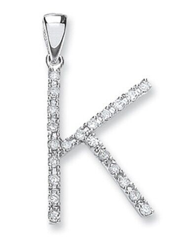 Diamond initial pendant white gold letter K with sparkling round diamonds by J R Jewellery