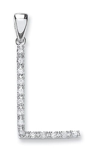 Diamond initial pendant white gold letter L with sparkling diamonds by J R Jewellery