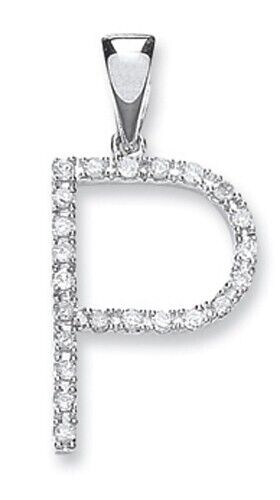 Diamond initial pendant white gold letter P encrusted with sparkling diamonds from J R Jewellery