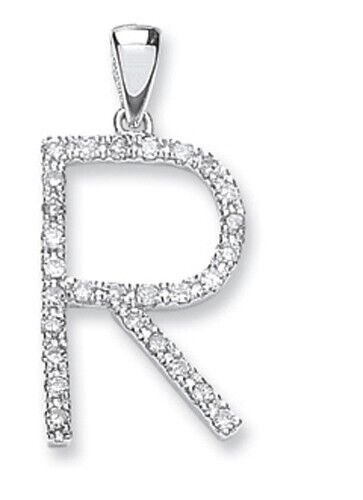 Diamond initial pendant white gold letter R encrusted with sparkling diamonds by J R Jewellery