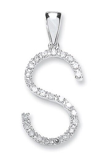 Diamond initial pendant white gold letter S with sparkling diamonds by J R Jewellery