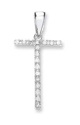 Diamond initial pendant white gold in letter T shape with sparkling round diamonds by J R Jewellery