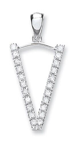 Diamond initial pendant white gold letter V with sparkling stones by J R Jewellery