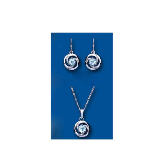 Diamond and Blue Topaz Set Pendant and Drop Earrings Solid Sterling Silver