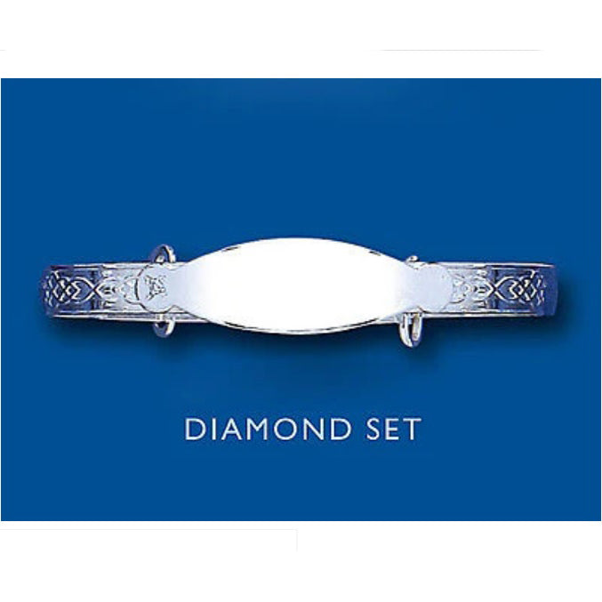Solid Silver Baby Bangle Real Diamond Expandable Identity 18 months - 3 years