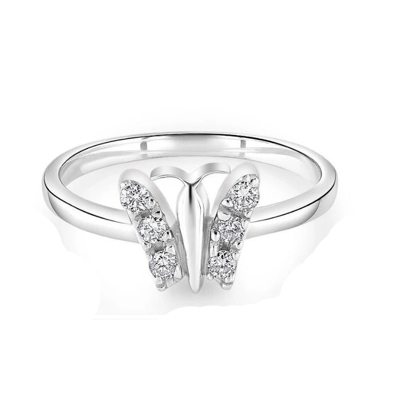 9ct White Gold Real Diamond Butterfly Ring