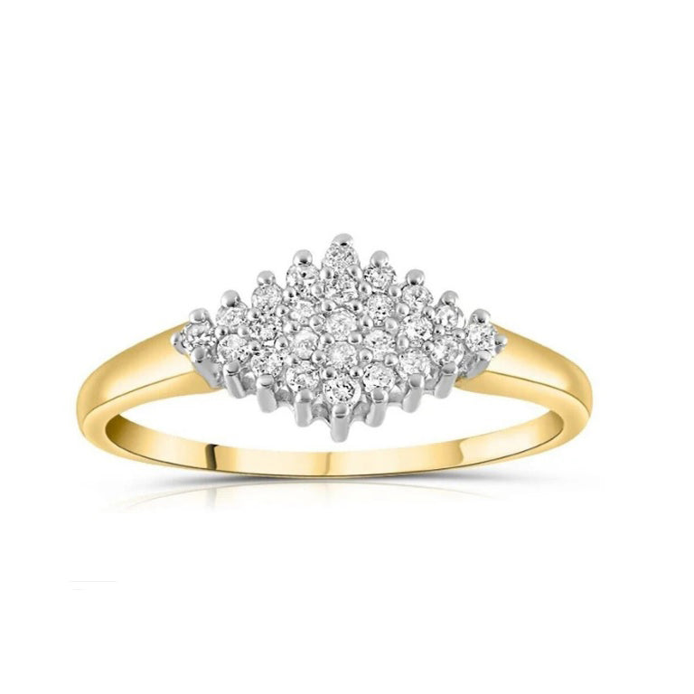 Real Diamond Cluster Ring 0.16ctw Diamonds Solid Yellow Gold Engagement