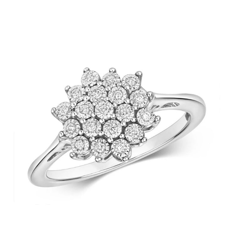 9ct White Gold Diamond Cluster Ring Engagement Size J K L M N O P Q