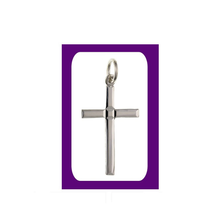 Sterling Silver Plain Cross Pendant Diamond Cut Centre 925 Hallmark 23 x 14mm