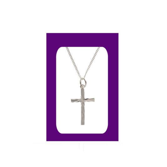 Sterling Silver Diamond Cut Cross Pendant 925 Hallmark 22 x 13mm 16 - 18" Chain