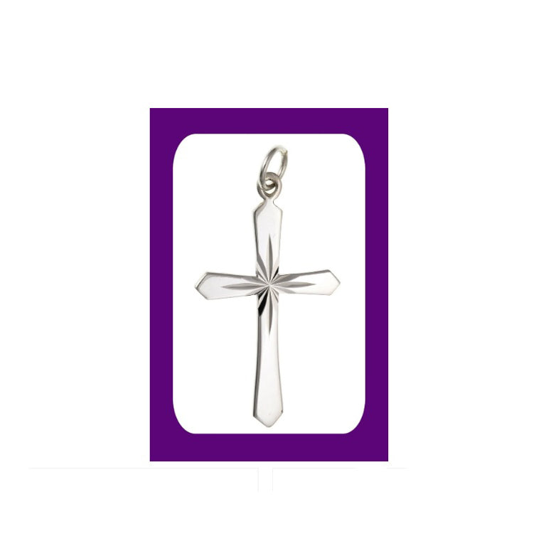 Sterling Silver Diamond Cut Sunray Cross Pendant 925 Hallmark 23 x 13mm