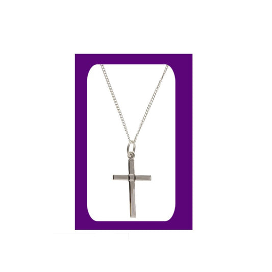 Diamond Cut Silver Cross Pendant Sterling Silver 925 Hallmark 16 - 18" Chain