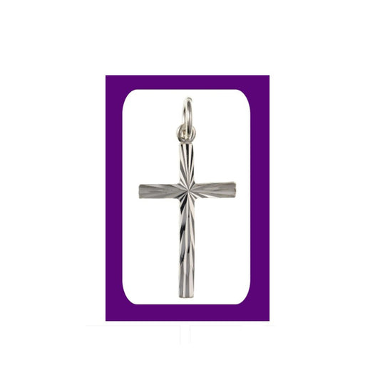 Sterling Silver Engraved Edge Cross Pendant 925 Hallmark 23 x 14mm