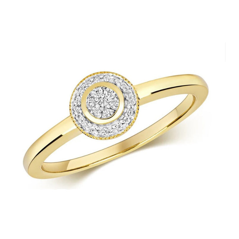9ct Yellow Gold Diamond Halo Ring Cluster Engagement