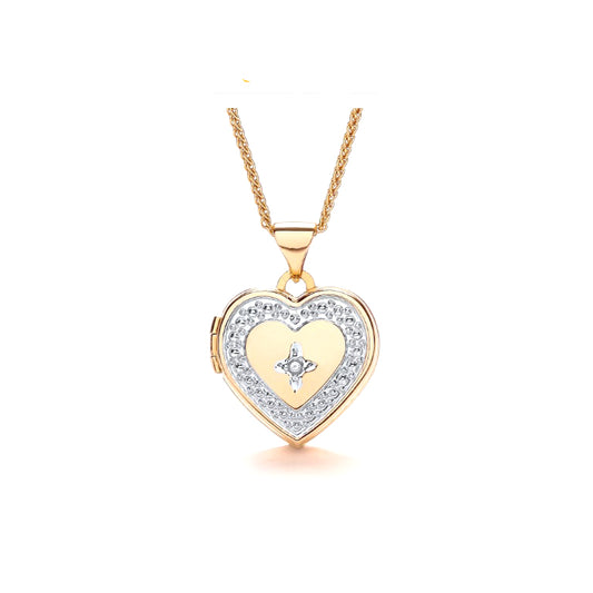 Real Diamond Heart Locket 9ct Yellow Gold 18" Chain