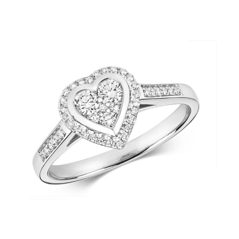 Real Diamond Heart Ring 9ct White Gold 0.33 Carat Weight Cluster Engagement