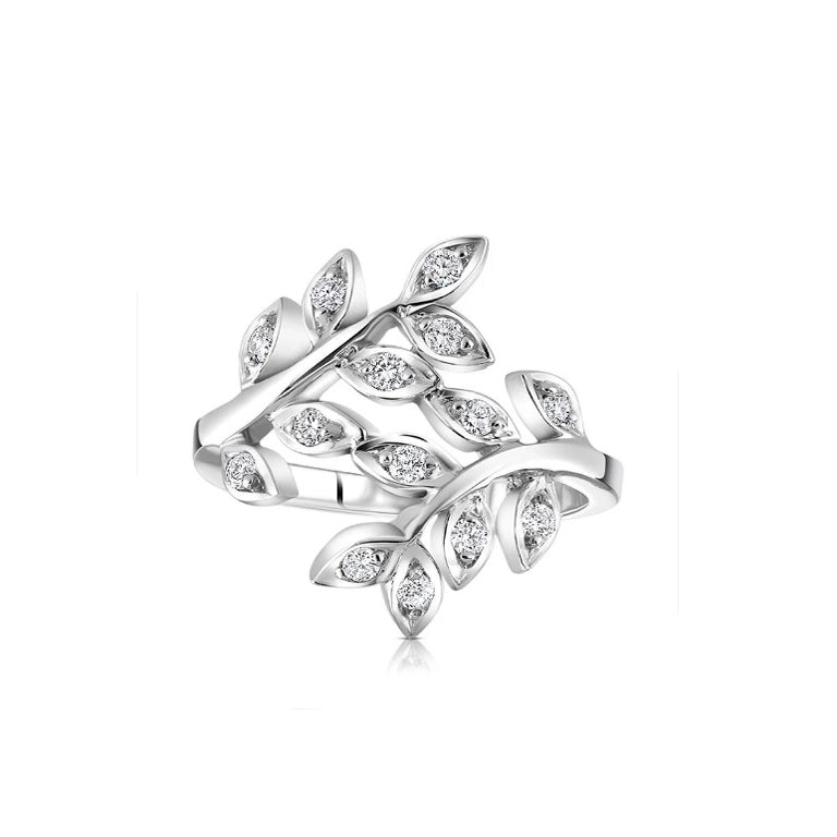 Real Diamond Leaf Ring Cocktail Statement Dress 0.25ctw