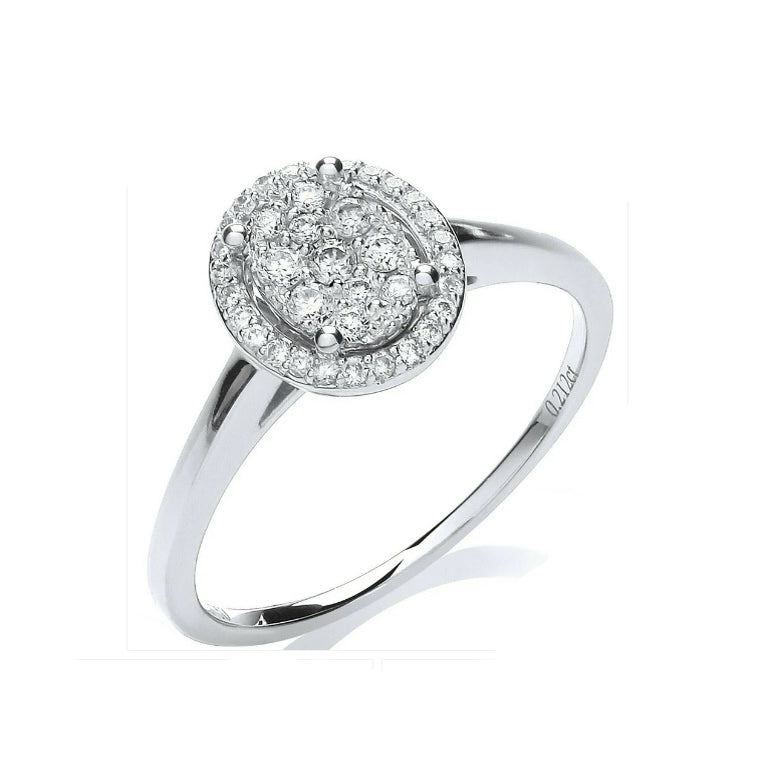 Real Diamond Oval Cluster Ring 18ct White Gold 0.20ctw