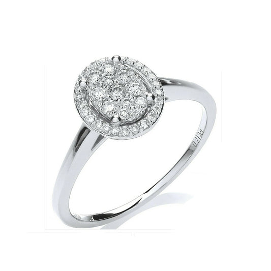 Real Diamond Oval Cluster Ring  18ct White Gold 0.20ctw