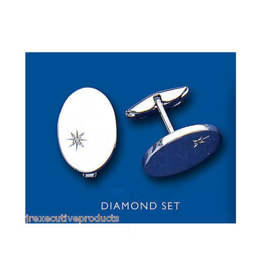Diamond Cufflinks Oval Solid Sterling Silver