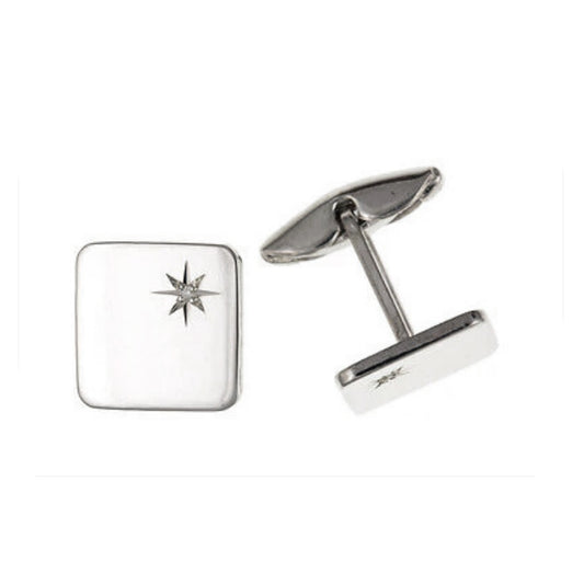 Diamond Square Cufflinks Solid Sterling Silver