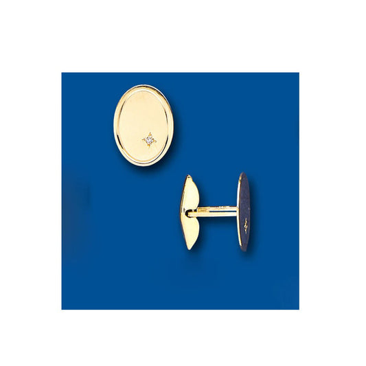 Gold Cufflinks Oval Diamond Set Solid Yellow Gold British Made Hallmarked