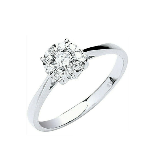 Real Diamond Solitaire Cluster Ring 18ct White Gold 0.33 Carat Weight of Diamond